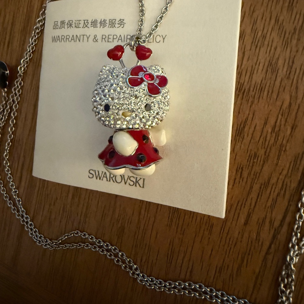 Swarovski Silver and Red Crystal Necklace Hello Kitty